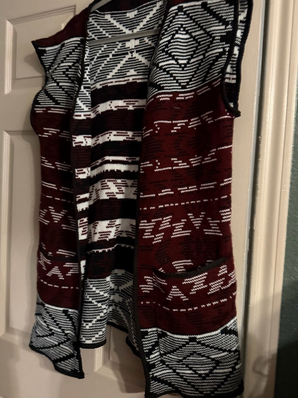 LOF Maroon, Black & White Aztec Knit Vest